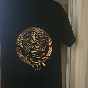 Black T-Shirt with Gold Medusa Design